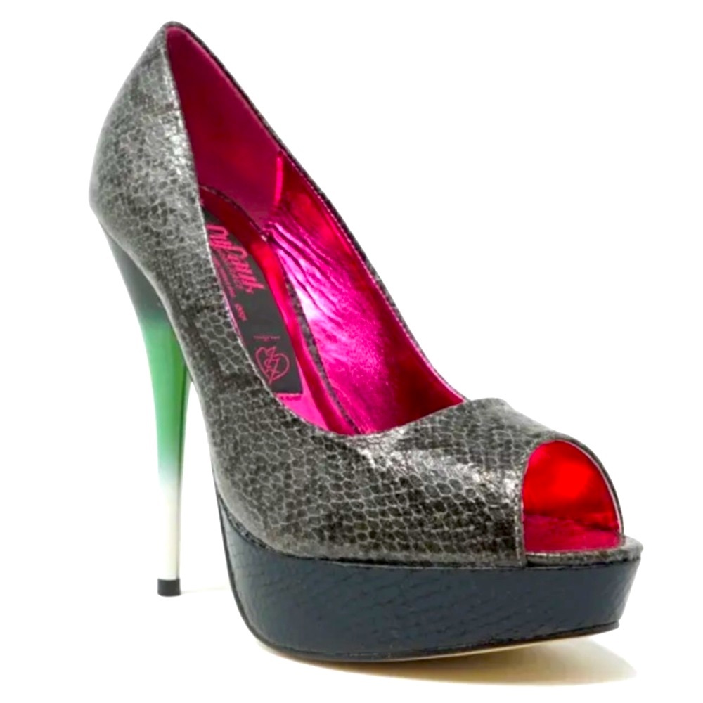 2️⃣ Iron Fist RuPaul Snake Skin Peep Toe Heels New no box